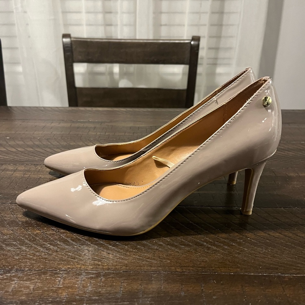 Calvin Klein grey gloss heels. Worn once. Size 8.5